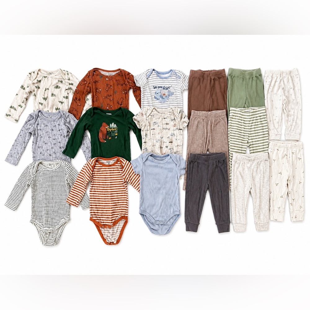 17 Piece Baby Clothes Bundle 6–9 M Gender Neutral Outfits Onesies & Pants Lot